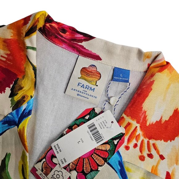 Farm Rio x Anthropologie Scalloped Shirt Dress, Linen Blend, Floral, Resort, L - Picture 3 of 11